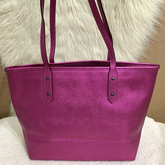 COACH Large Metallic CERISE Pink CITY TOTE Shopper Bag F16224 - Picture 4 of 16